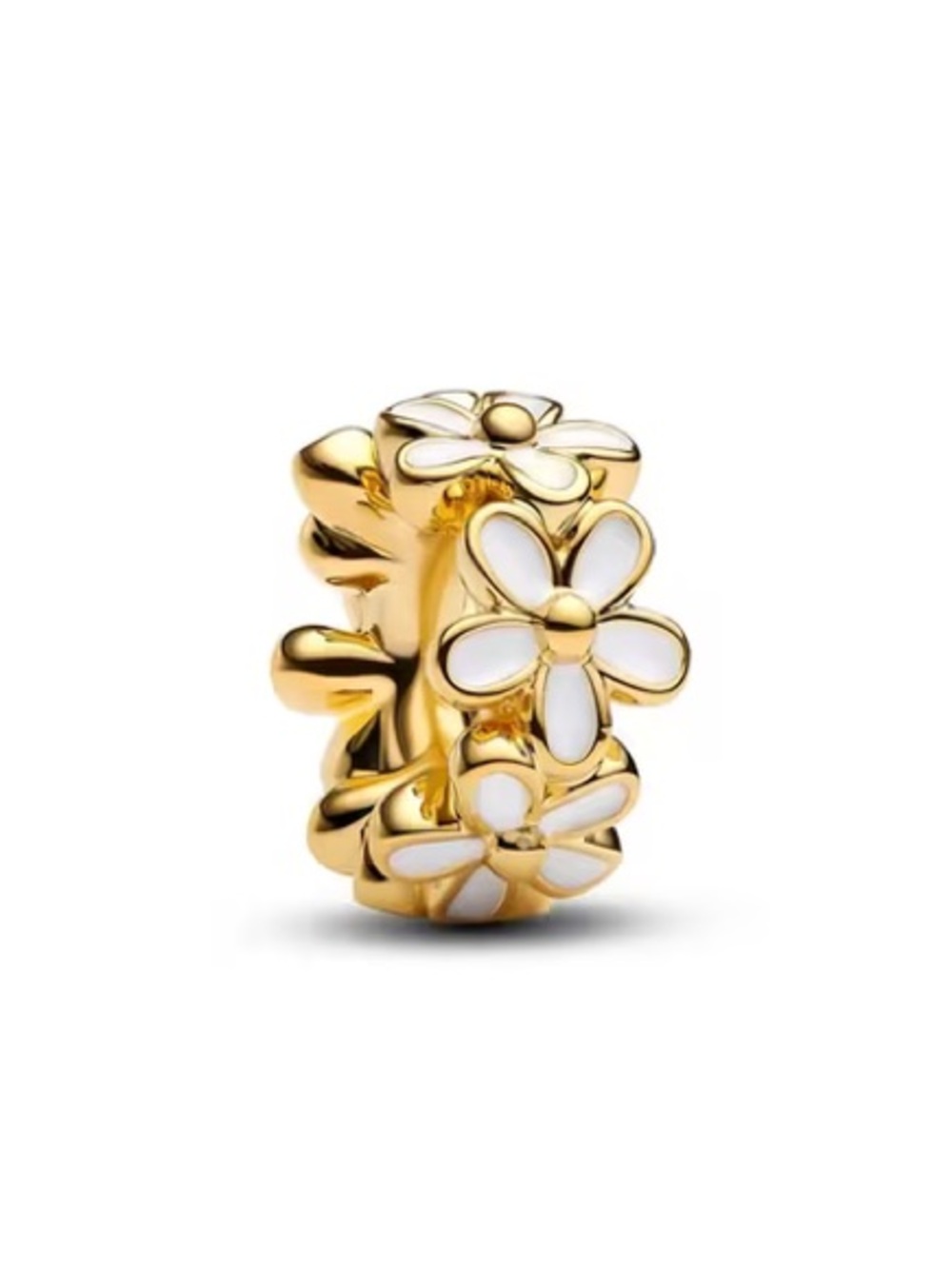 Gold Floral Charm Bead with White Enamel